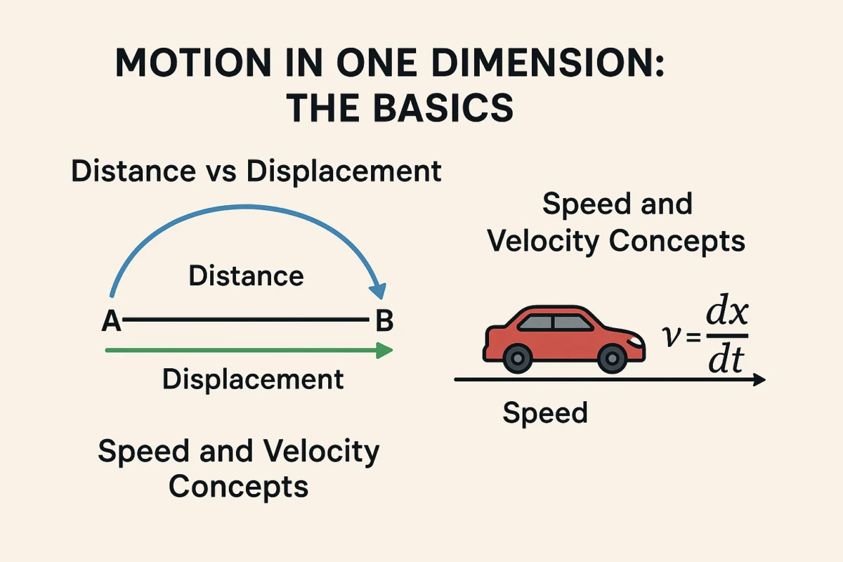 Illustration for Kinematics For NEET: Motion In One Dimension And Two Dimensions Explained: Motion in One Dimension: The Basics Motion in one dimension, or rectilinear motion, involves objects moving...