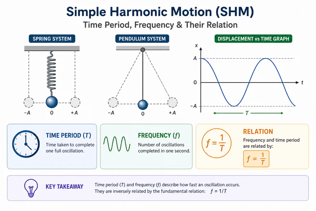Illustration for Simple Harmonic Motion For NEET: Spring, Pendulum And Energy Concepts: f the motion and is essential for calculating the total energy contained within the oscillating system. The...